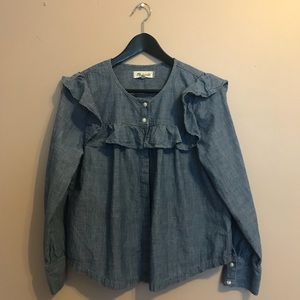 Madewell chambray ruffle-yoke top